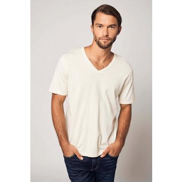 T-shirt in cotone e cashmere con scollo a V