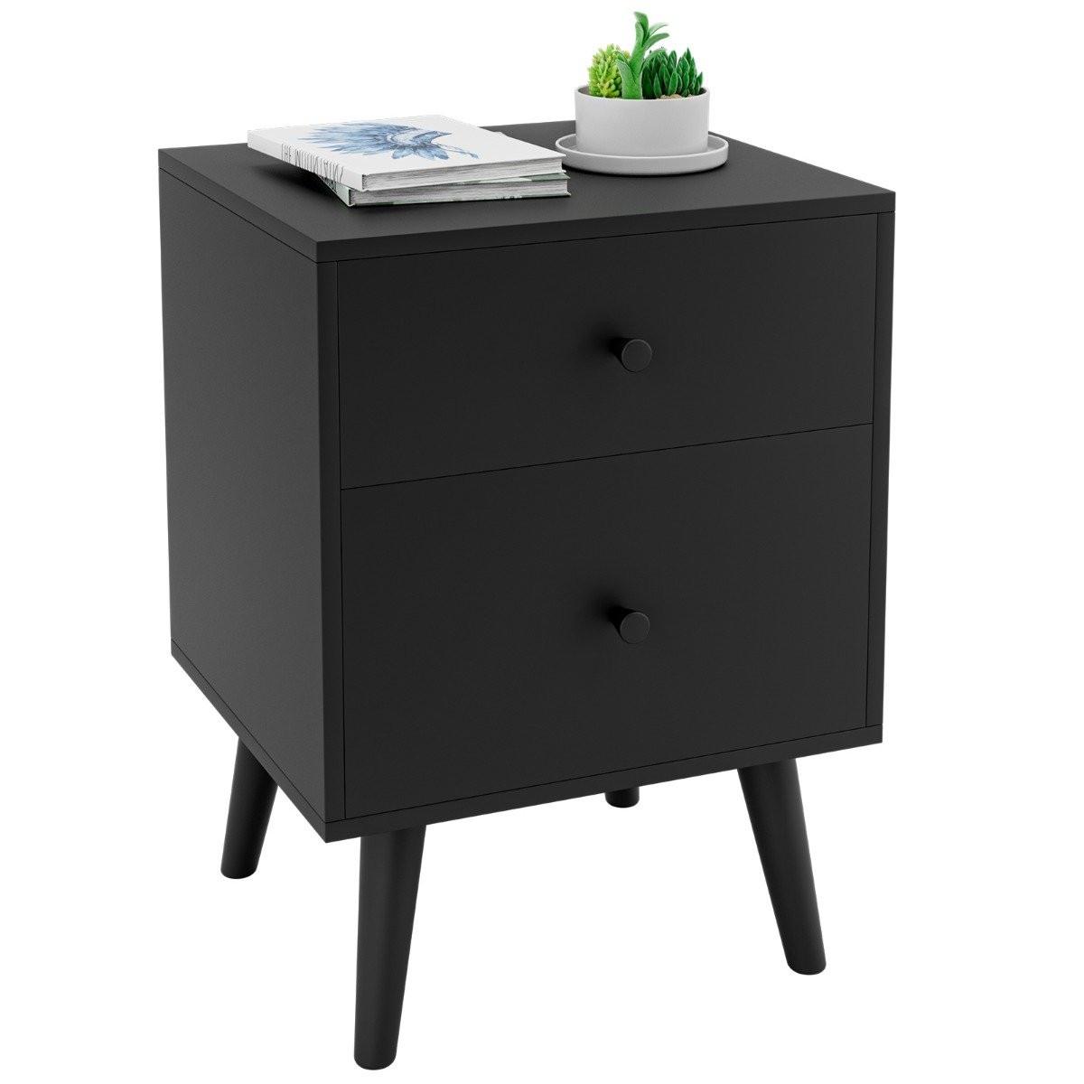 Northix Table de chevet avec 2 tiroirs, table d'appoint avec pieds en bois massif 45 x 39,5 x 62 cm chêne  