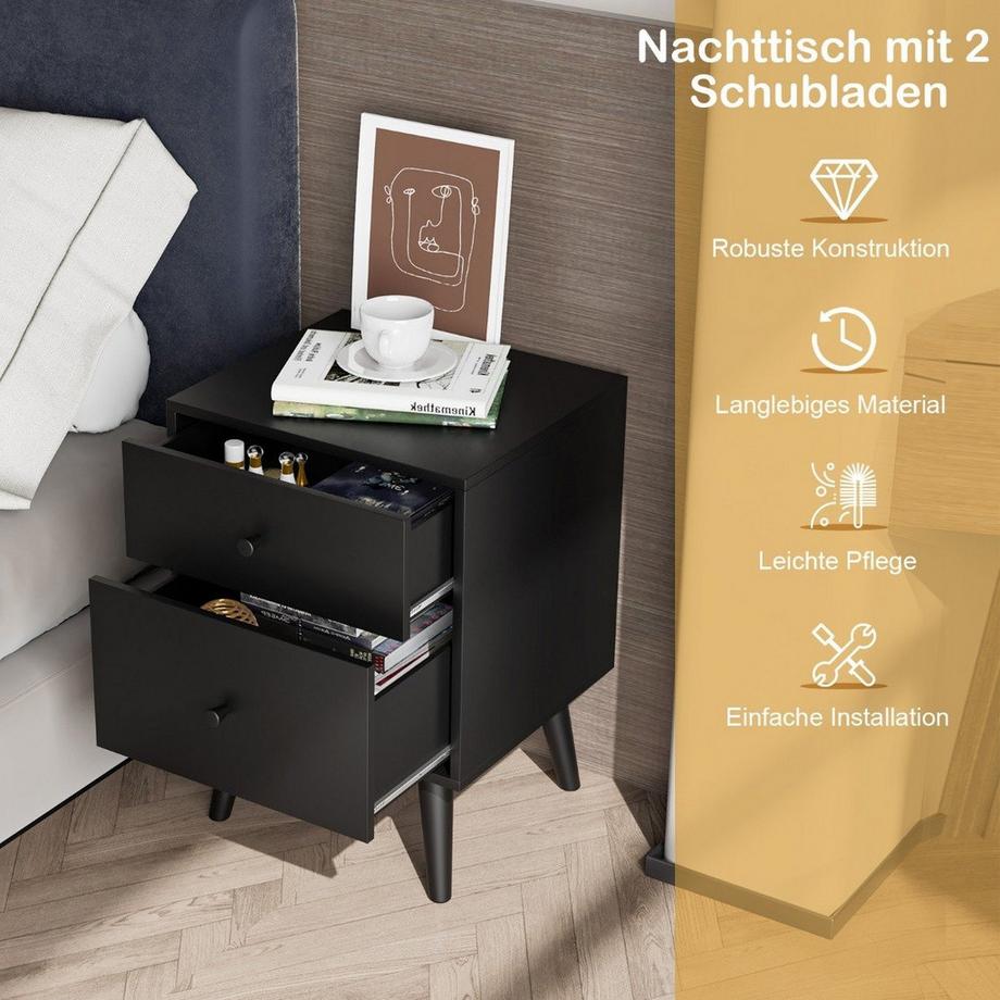 Northix Comodino con 2 cassetti tavolino con gambe in legno massello 45 x 39,5 x 62 cm rovere  