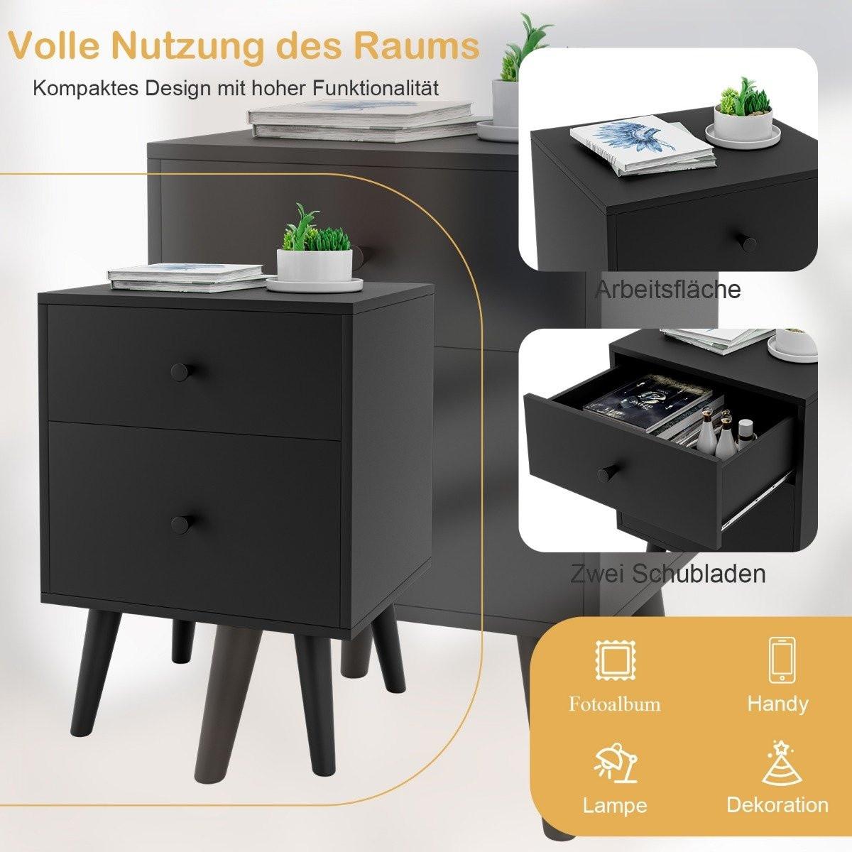 Northix Table de chevet avec 2 tiroirs, table d'appoint avec pieds en bois massif 45 x 39,5 x 62 cm chêne  