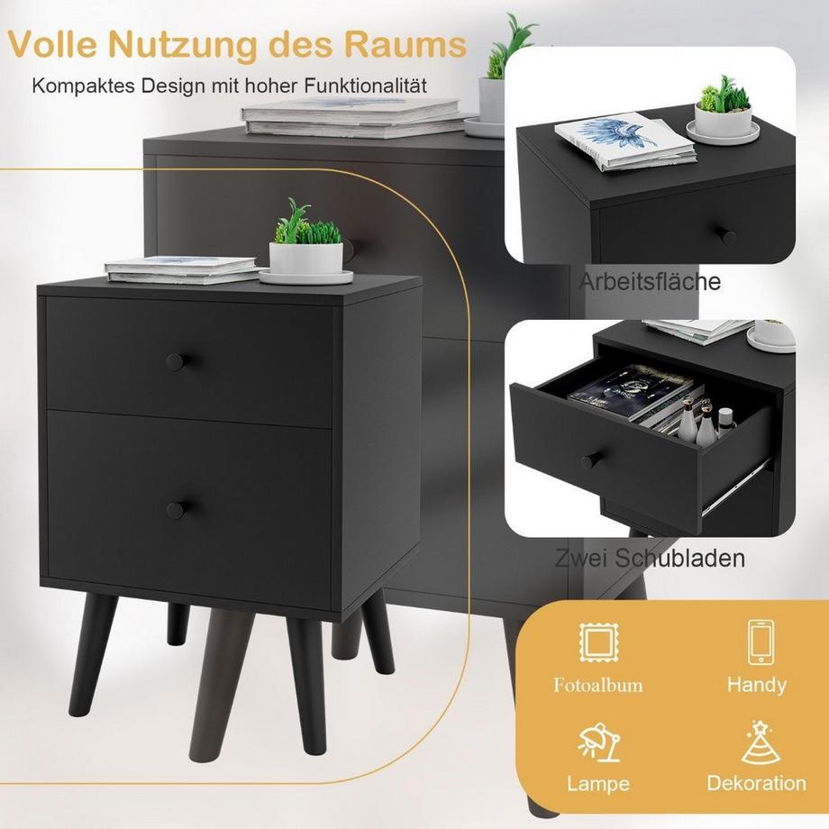 Northix Comodino con 2 cassetti tavolino con gambe in legno massello 45 x 39,5 x 62 cm rovere  