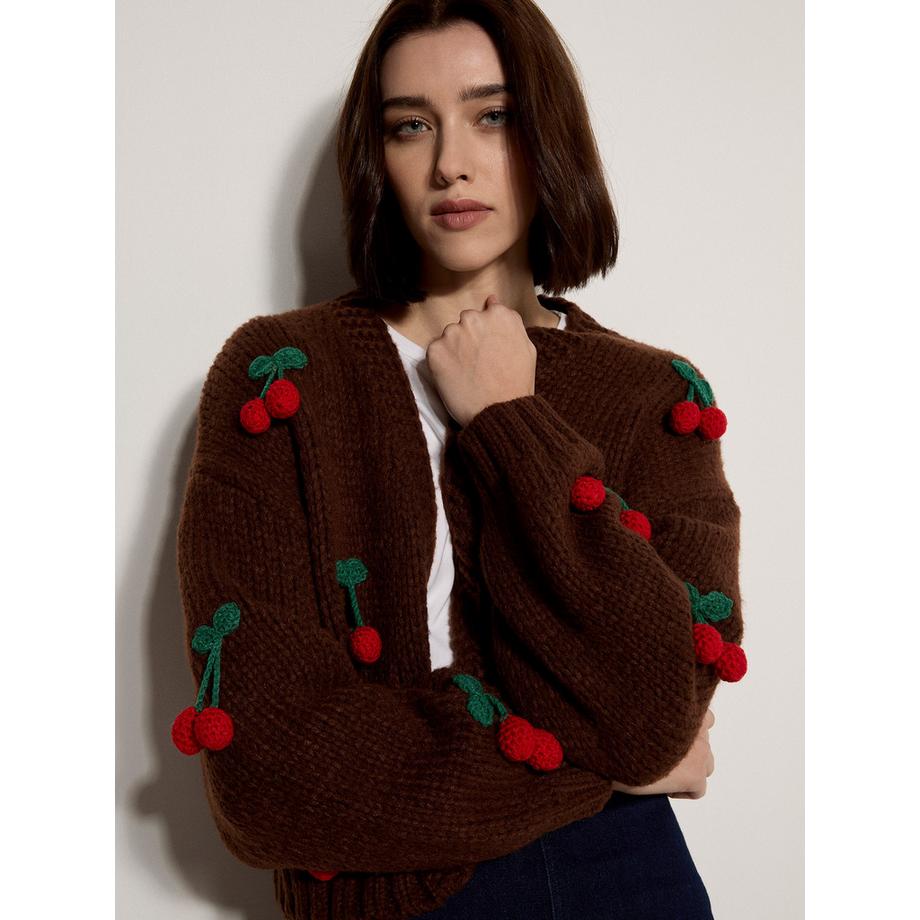 APRICOT Grobe Strickjacke mit Kirschen  