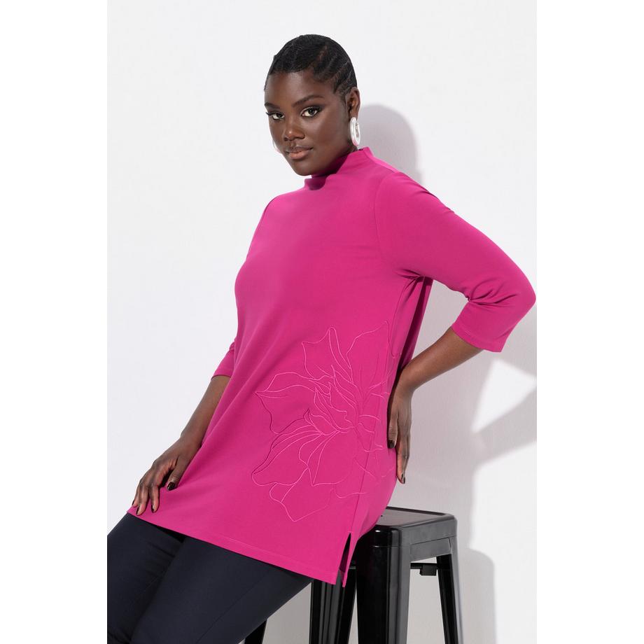 Ulla Popken Felpa Ricamo Linea A Collo Alto Maniche 3/4  