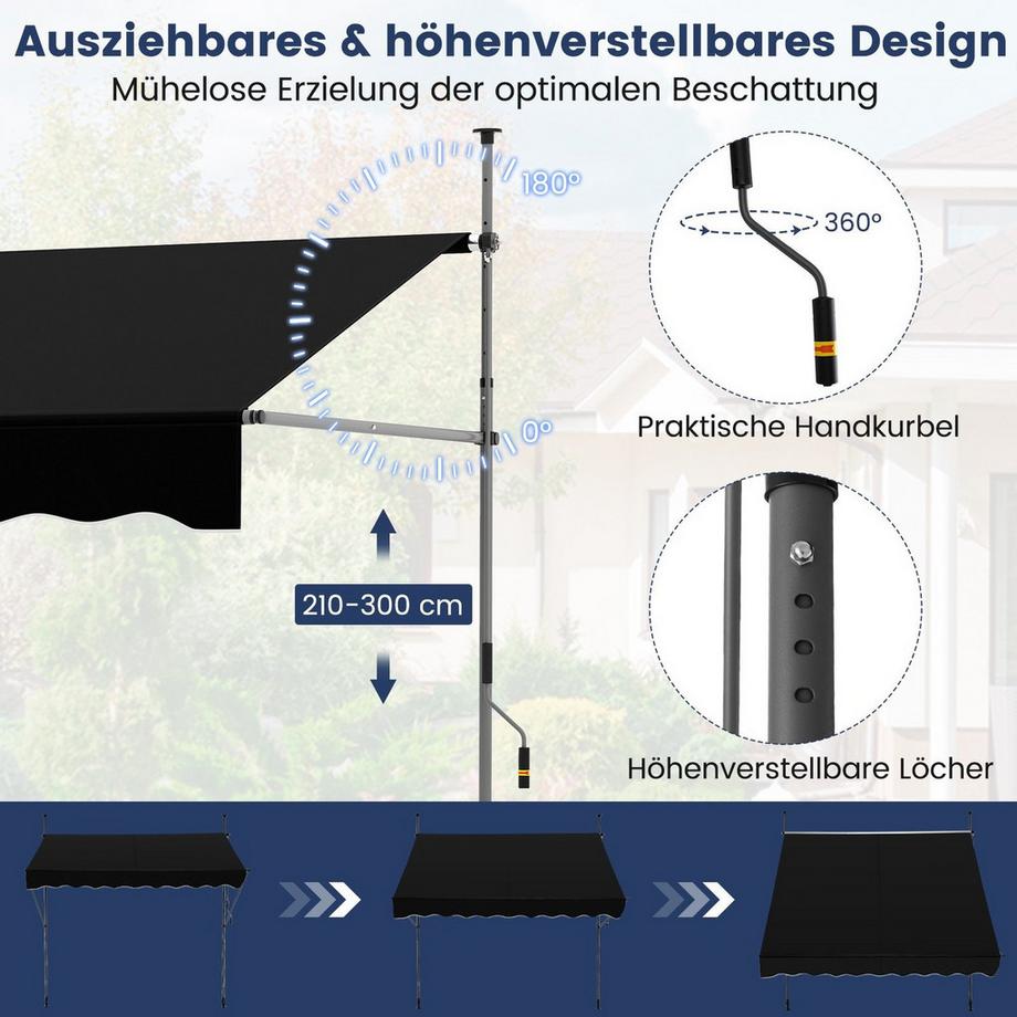 Northix Tenda da sole retrattile per balcone, senza trapano  