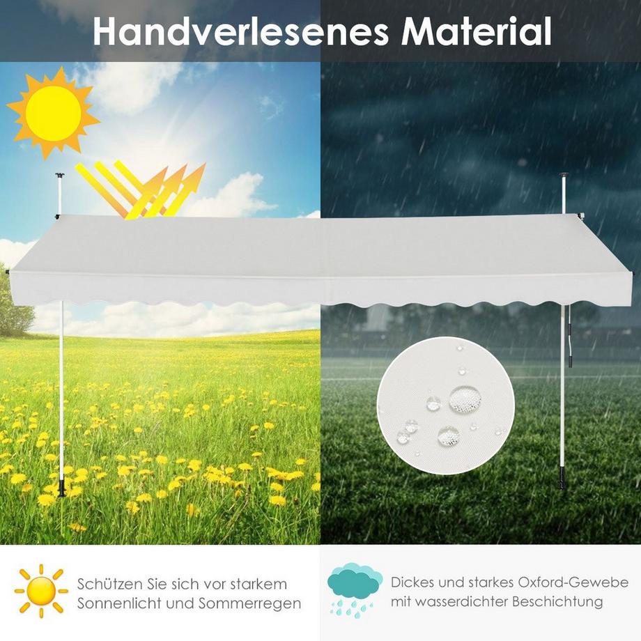 Northix 200cm Breit Klemmmarkise ohne Bohren UV-beständige Balkonmarkise Höhenverstellbare Markise Beige  