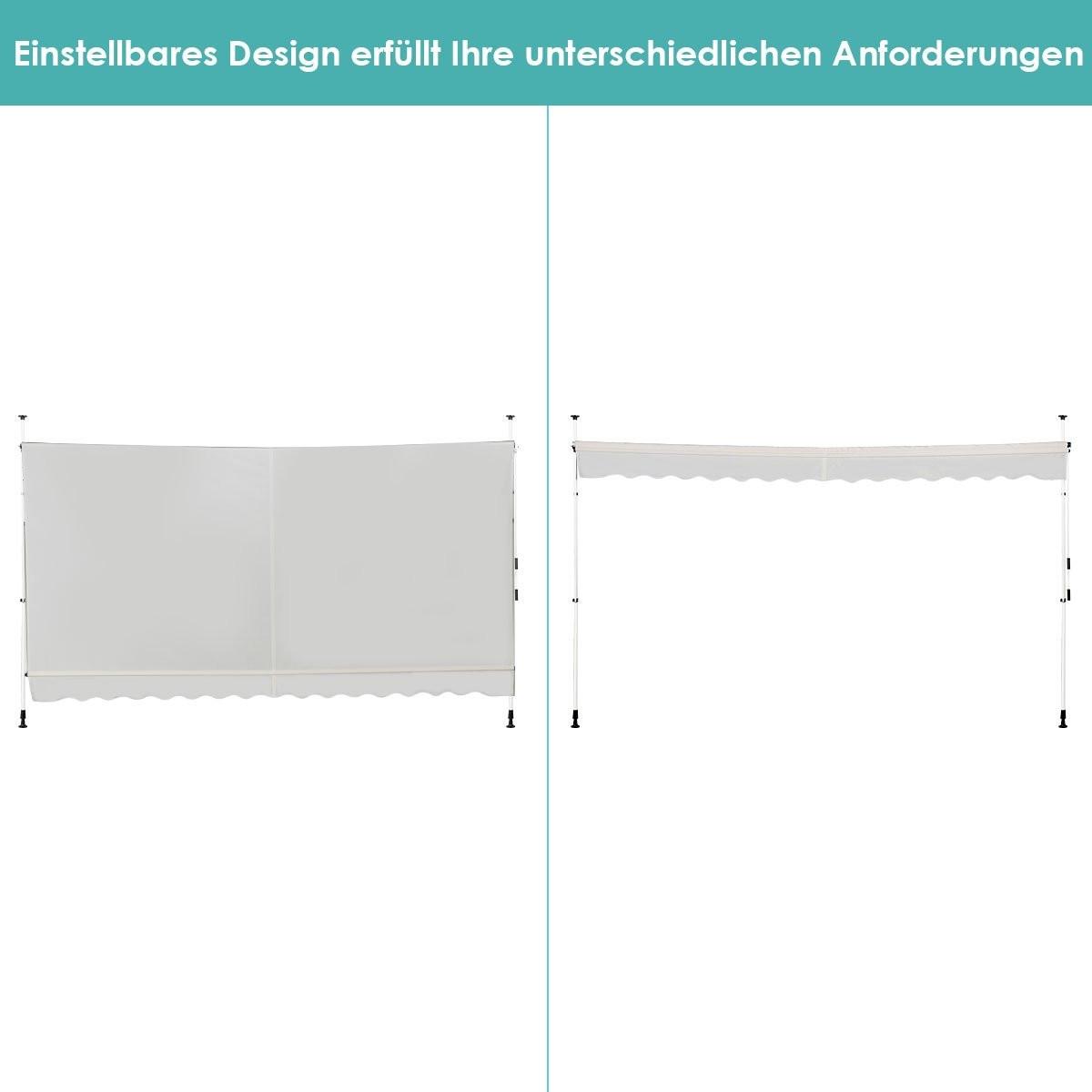 Northix Store à pince de 200 cm de large sans perçage, auvent de balcon résistant aux UV, auvent réglable en hauteur, beige  