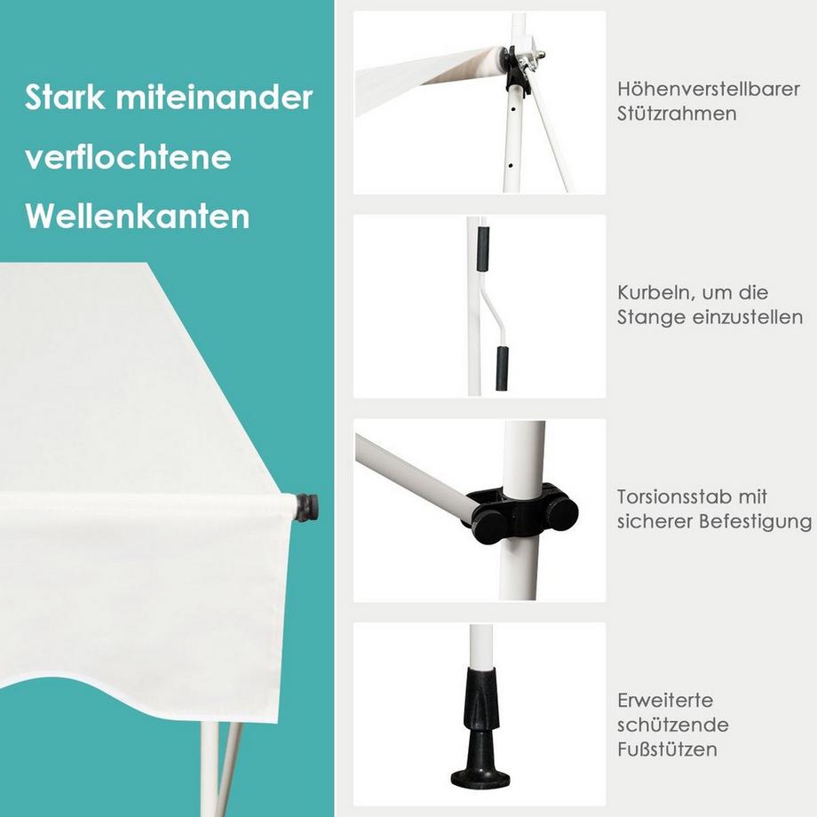 Northix 200cm Breit Klemmmarkise ohne Bohren UV-beständige Balkonmarkise Höhenverstellbare Markise Beige  