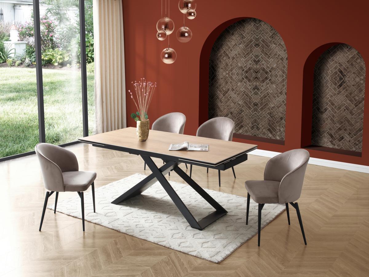 PASCAL MORABITO Table à manger extensible 6 à 10 couverts en céramique, verre trempé et métal - Naturel clair et Noir - XERENA de Pascal MORABITO  