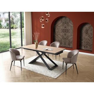 PASCAL MORABITO Table à manger extensible 6 à 10 couverts en céramique, verre trempé et métal - Naturel clair et Noir - XERENA de Pascal MORABITO  