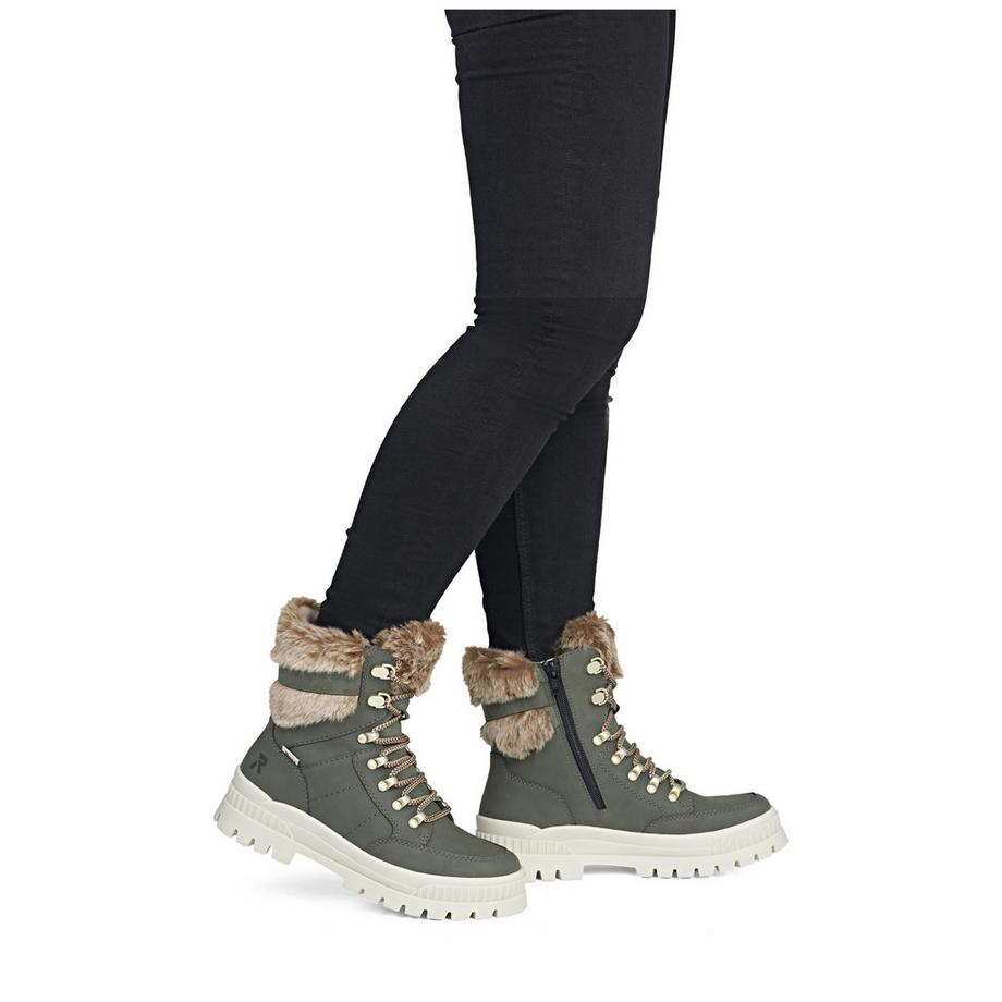 Rieker Bottines à lacets avec bordure en fausse fourrure  