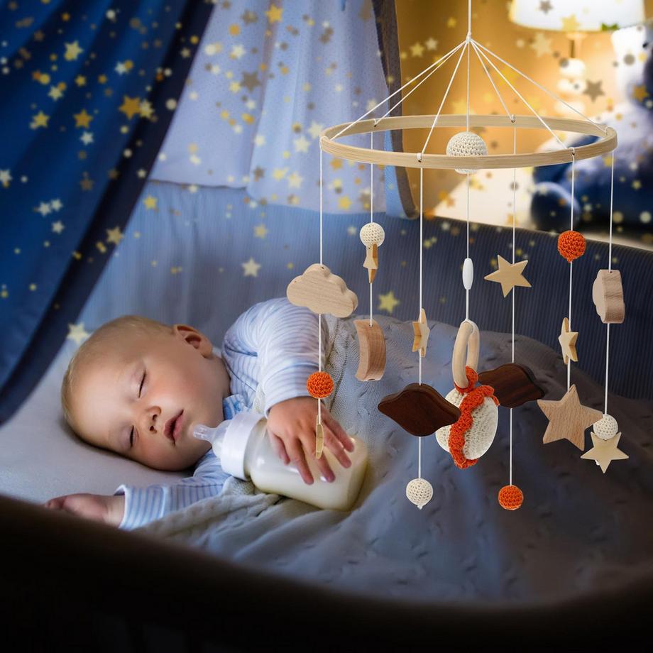 Activity-board  Mobile Babybett Mobile Babyanhänger, Holzmobile Baby Windspiel 