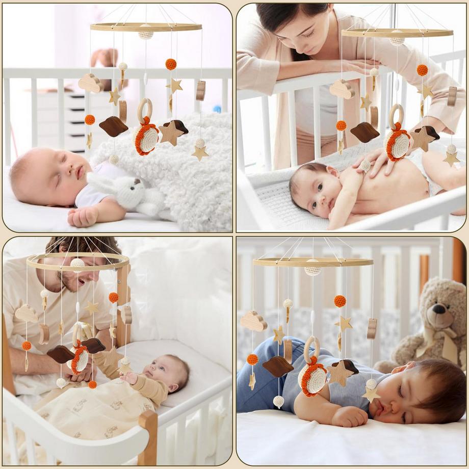 Activity-board  Mobile Babybett Mobile Babyanhänger, Holzmobile Baby Windspiel 