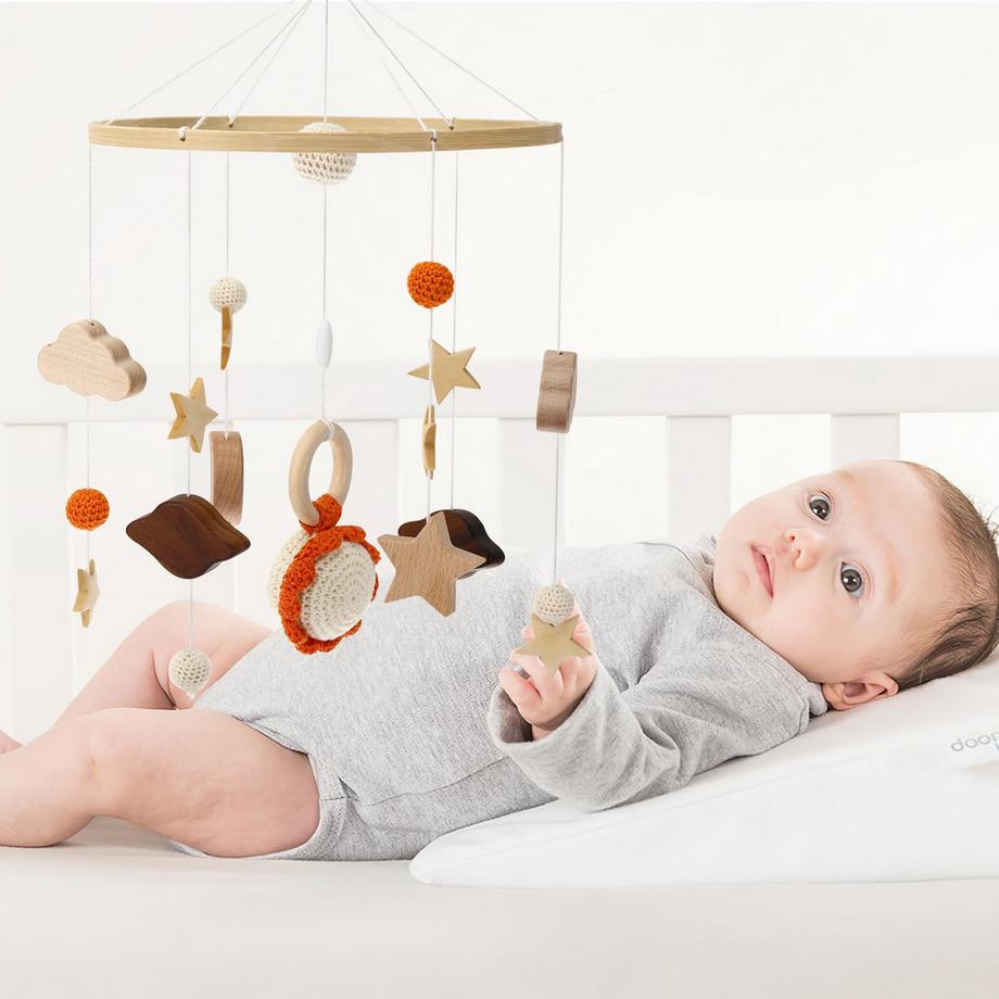 Activity-board  Mobile Babybett Mobile Babyanhänger, Holzmobile Baby Windspiel 
