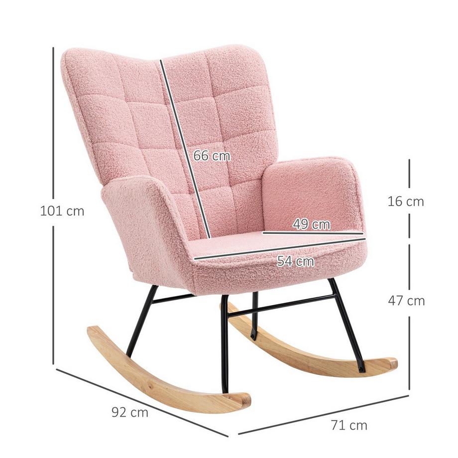 Northio Schaukelstuhl Schwingsessel Schaukelsessel Akzentstuhl Relaxsessel Wohnzimmersessel Für Schlafzimmer, Bis 120 Kg, Lammfellimitat, Rosa  