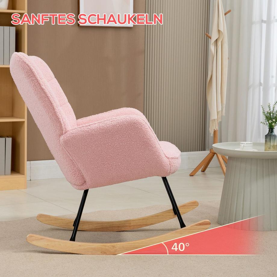Northio Schaukelstuhl Schwingsessel Schaukelsessel Akzentstuhl Relaxsessel Wohnzimmersessel Für Schlafzimmer, Bis 120 Kg, Lammfellimitat, Rosa  
