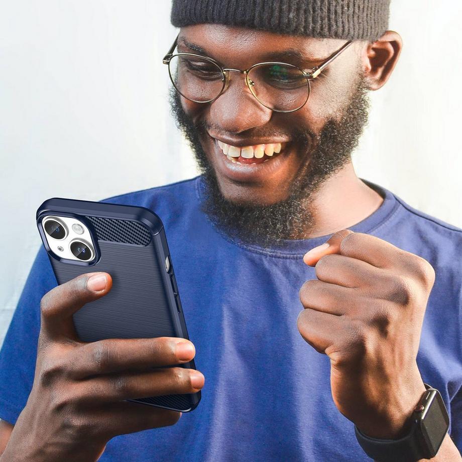 Cadorabo  Hülle für Apple iPhone 14 TPU Silikon Edelstahl-Karbonfaser Optik 