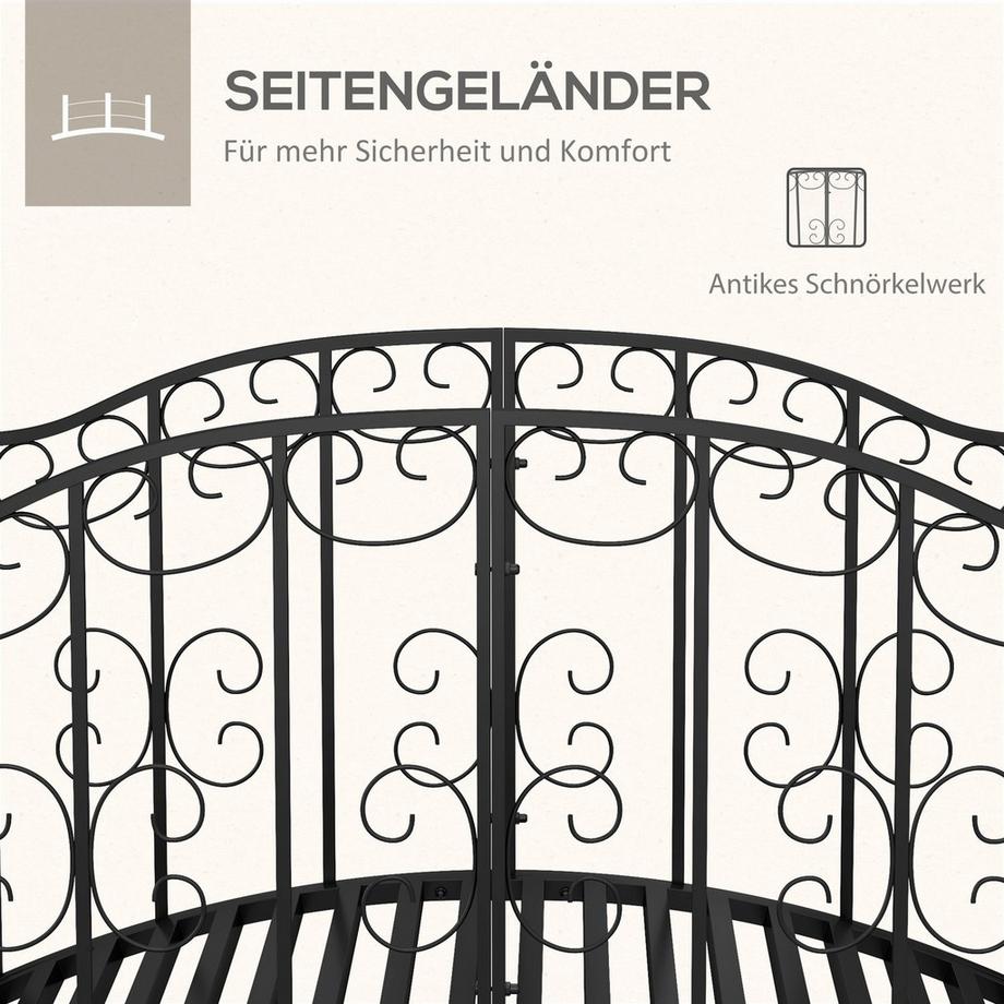 Northio  Pont De Jardin En Acier 1,19 M Pont De Bassin Avec Garde-Corps Pont Décoratif À Motif Floral Pont Décoratif Jusqu'À 120 Kg Pour Balcon, Terrasse, Noir 