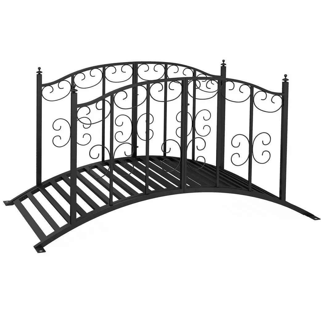 Northio - Gartenbrücke Stahl 1,19 M Teichbrücke Mit Geländer Zierbrücke Blumenmuster Dekobrücke Bis 120 Kg Für Balkon, Terrasse, Schwarz, One Size