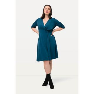 Ulla Popken Slinkykleid Drapierung V-Ausschnitt 3/4-Arm  
