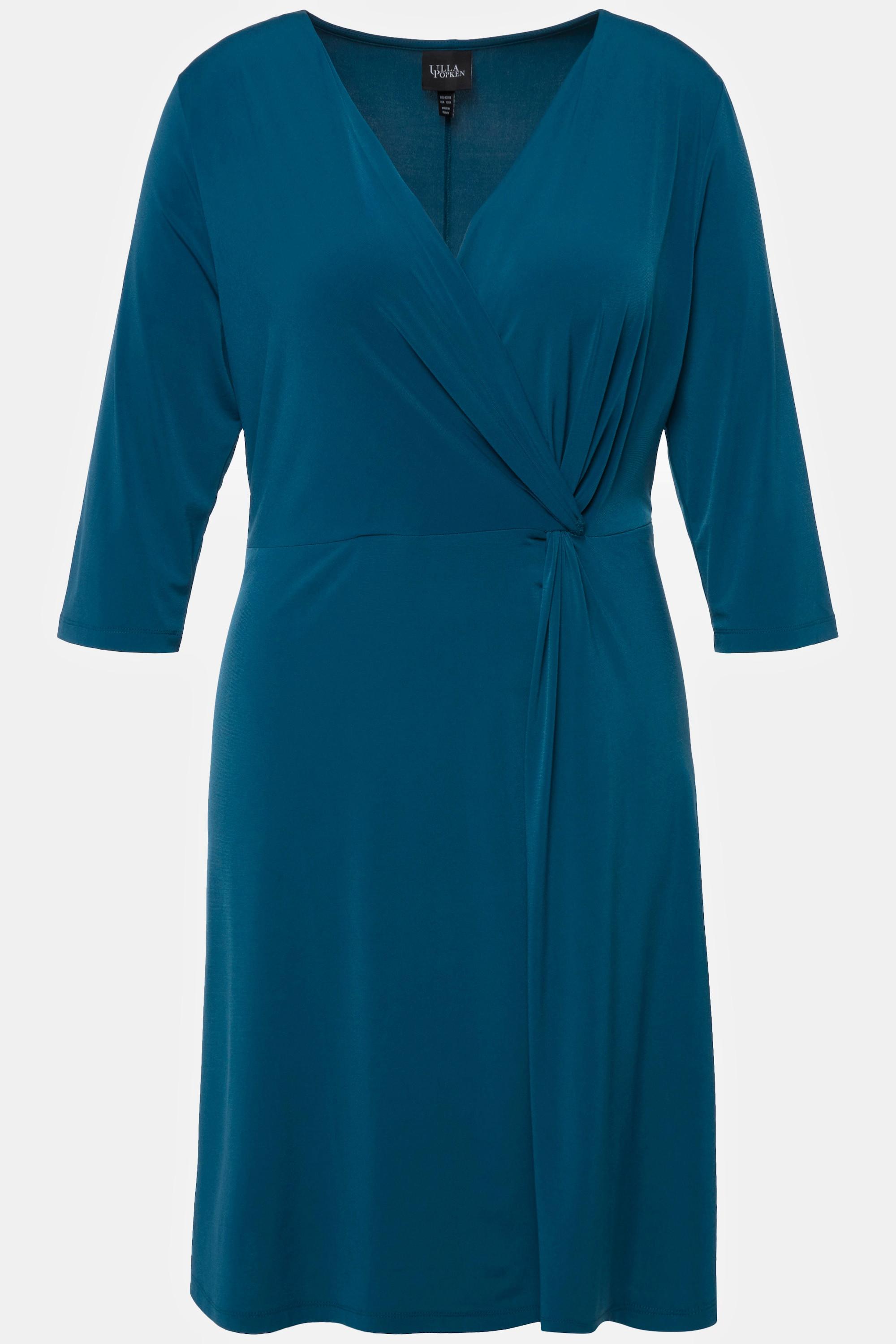 Ulla Popken Slinkykleid Drapierung V-Ausschnitt 3/4-Arm  