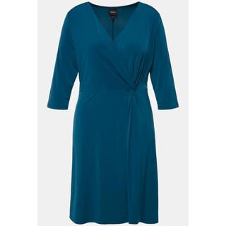 Ulla Popken  Robe en tissu fluide, décolleté en V et manches 3/4, drapé 