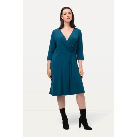 Ulla Popken Slinkykleid Drapierung V-Ausschnitt 3/4-Arm  