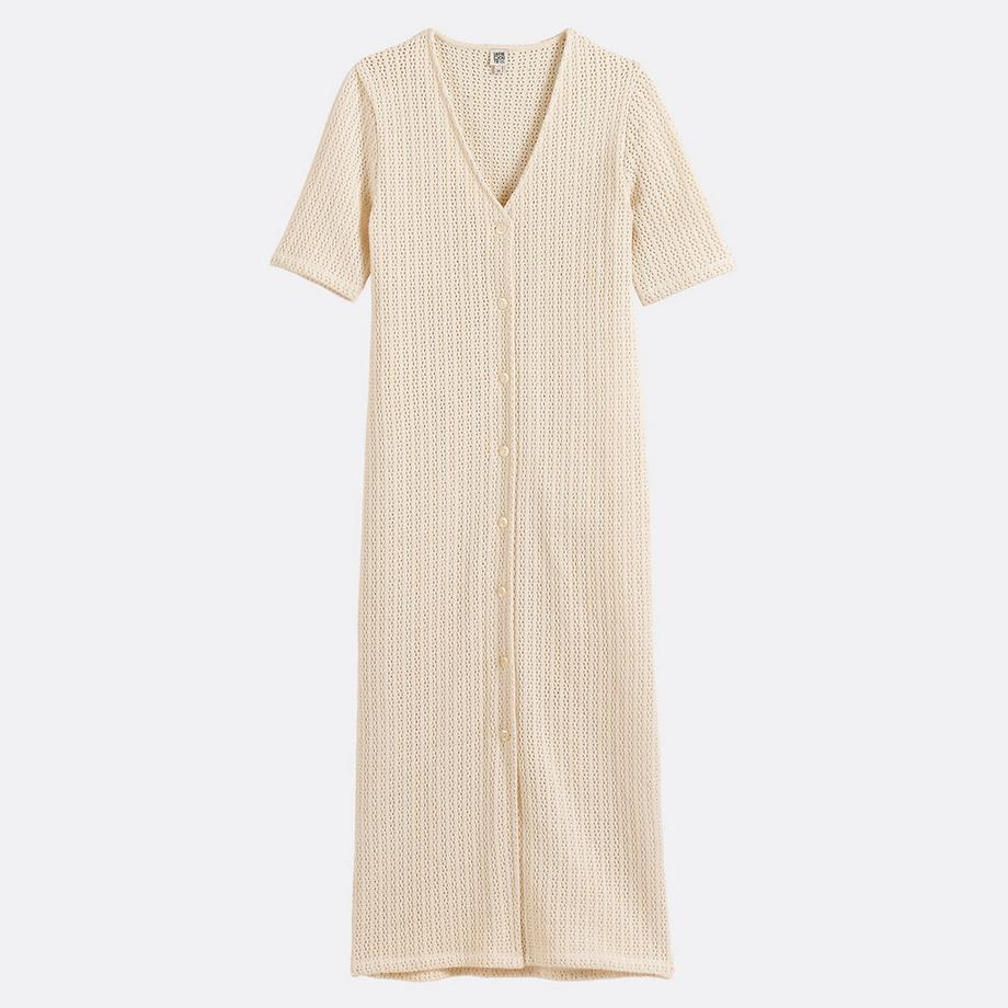 La Redoute Collections Langes Pointelle Strickkleid Kurzarm  