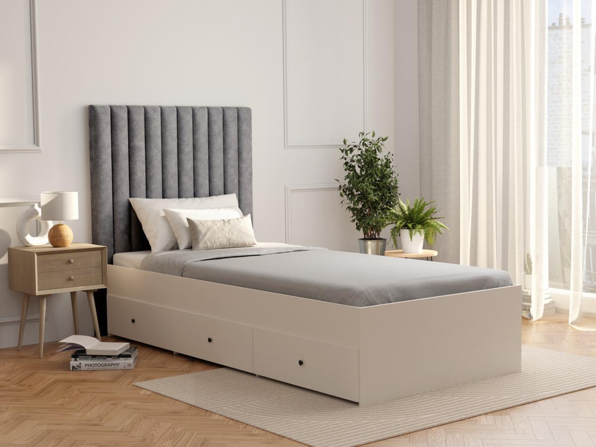 Vente-unique Tête de lit coutures verticales - 110 cm - Tissu - Gris - SARAH  