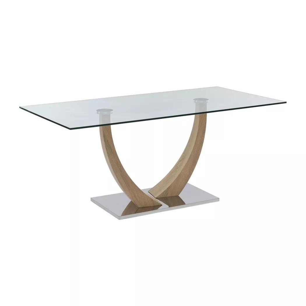 Vente-unique - Table à manger 6 personnes en verre trempé, mdf et acier inoxydable - Naturel clair - melodie ii