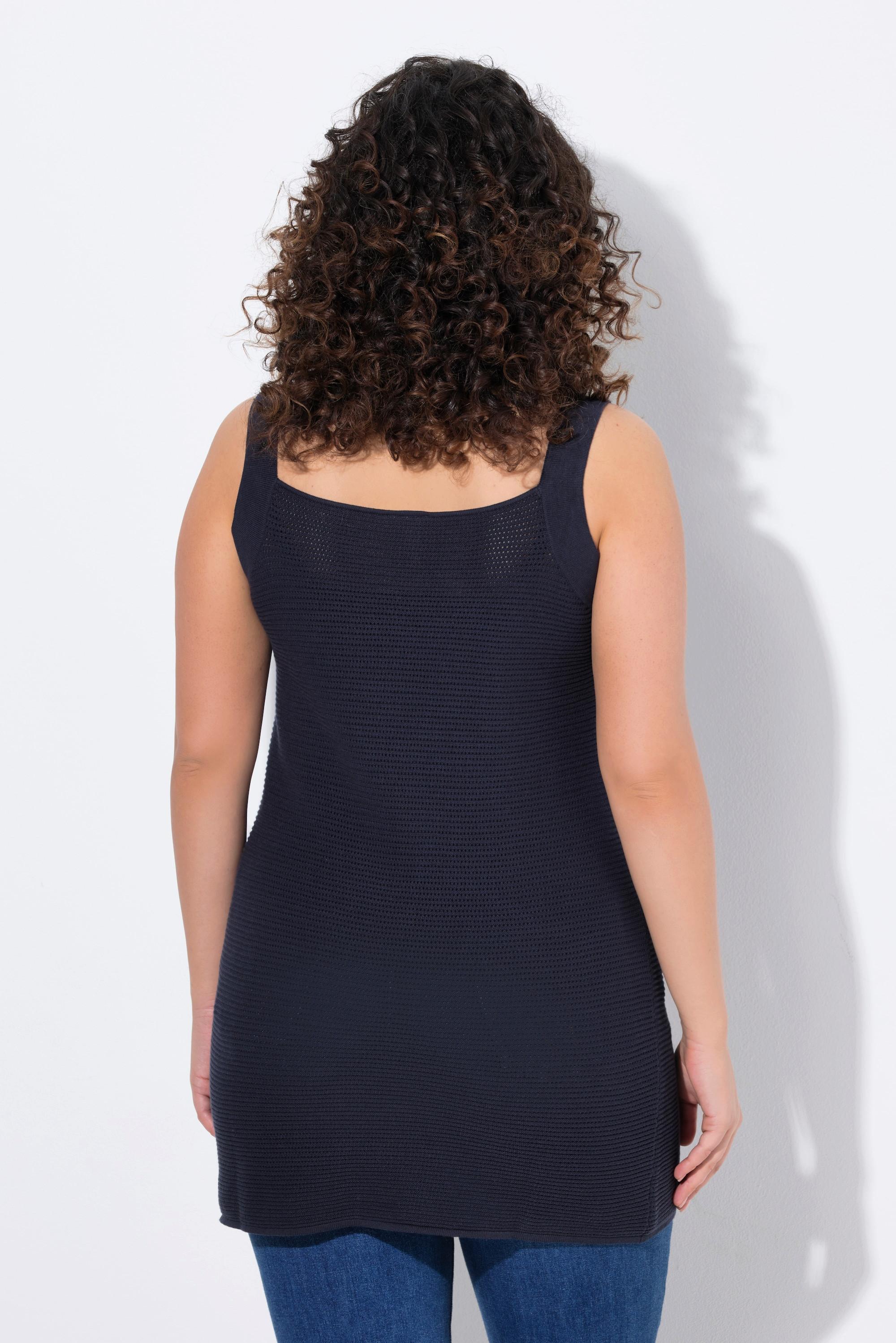 Ulla Popken Stricktop Carré-Ausschnitt ärmellos Biobaumwolle  