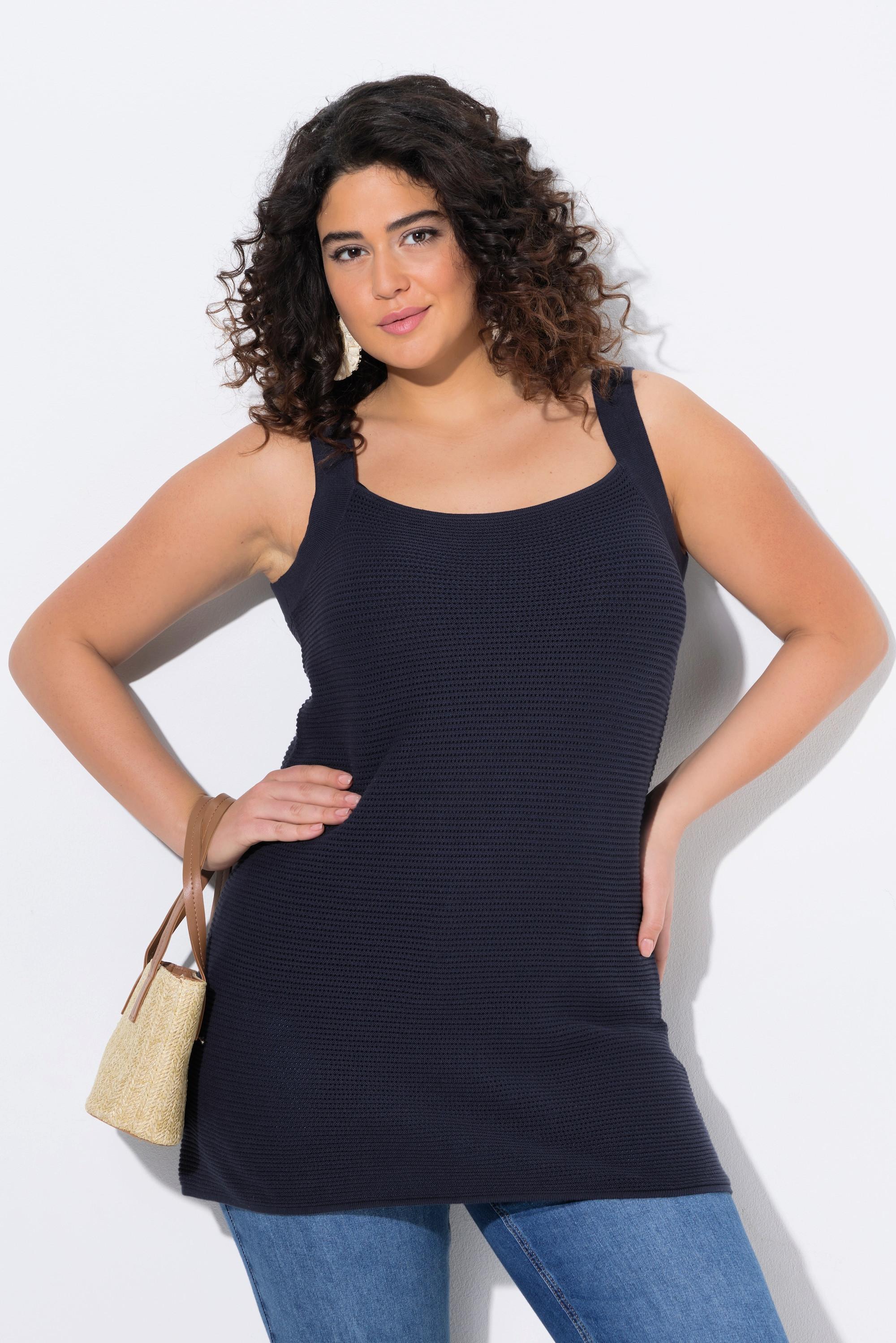 Ulla Popken Stricktop Carré-Ausschnitt ärmellos Biobaumwolle  