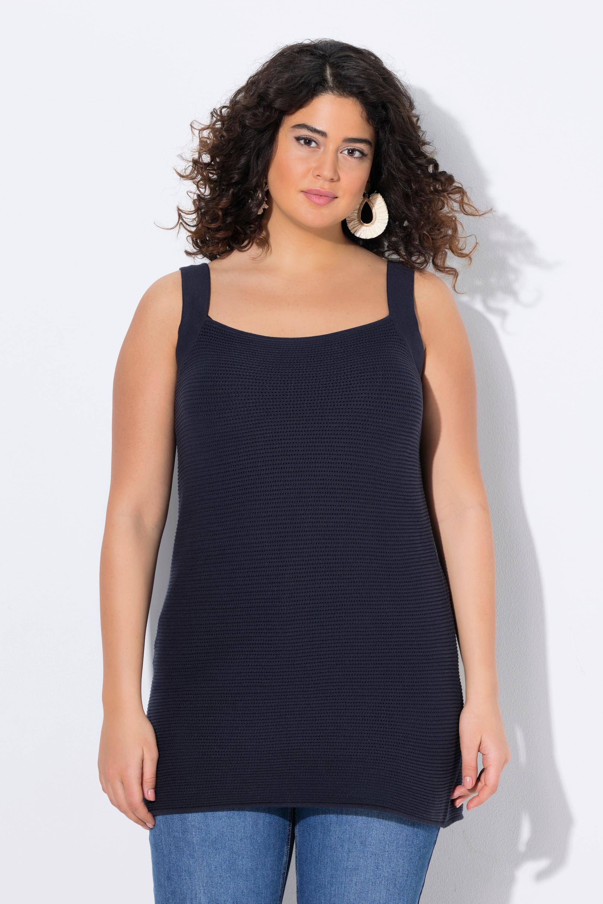 Ulla Popken Stricktop Carré-Ausschnitt ärmellos Biobaumwolle  