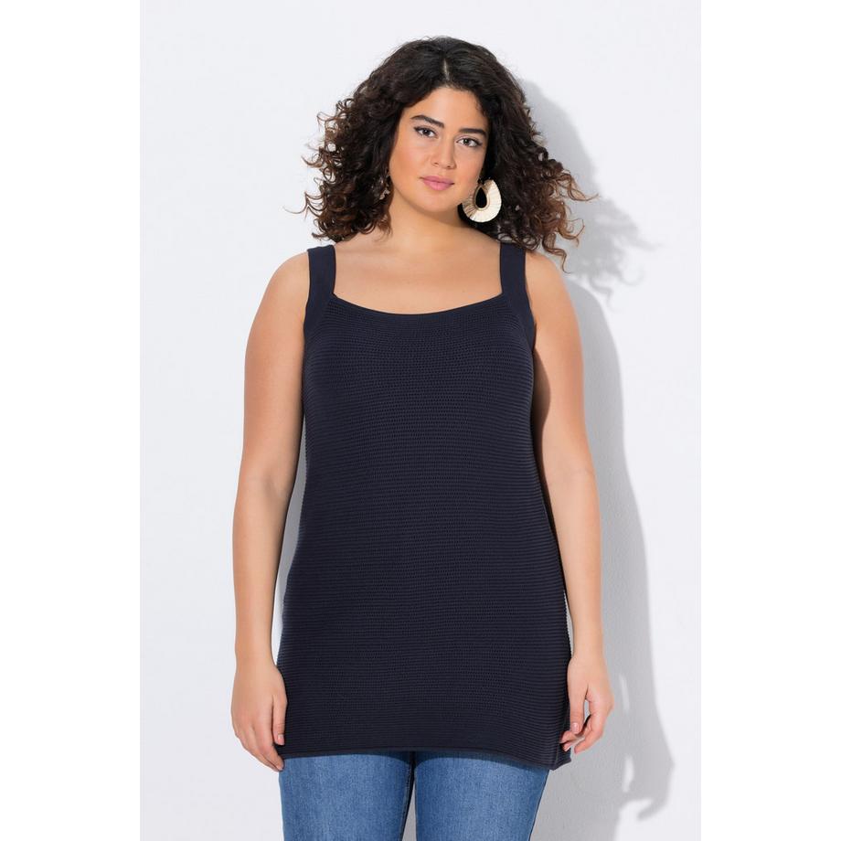 Ulla Popken Top smanicato in maglia Scollo rettangolare Cotone biologico  
