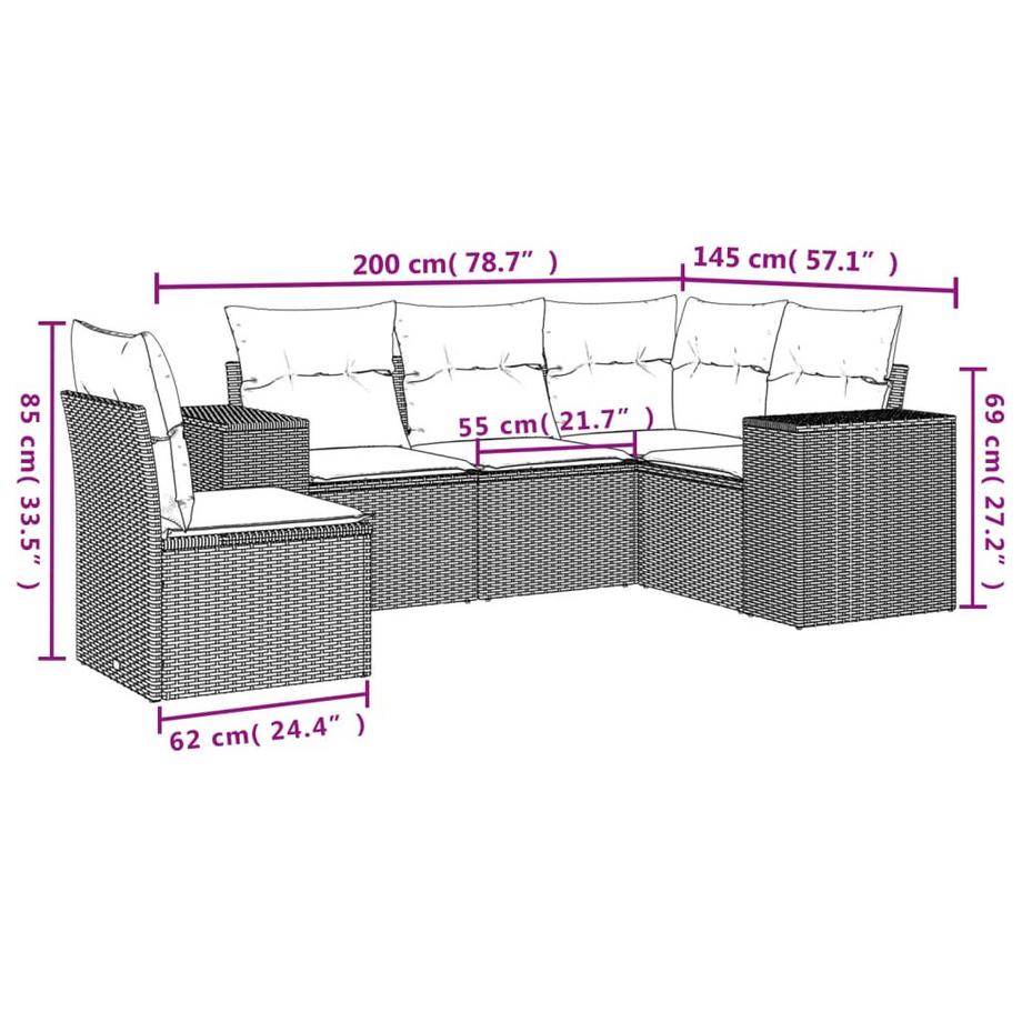 VidaXL Ensemble de canapés de jardin rotin synthétique  