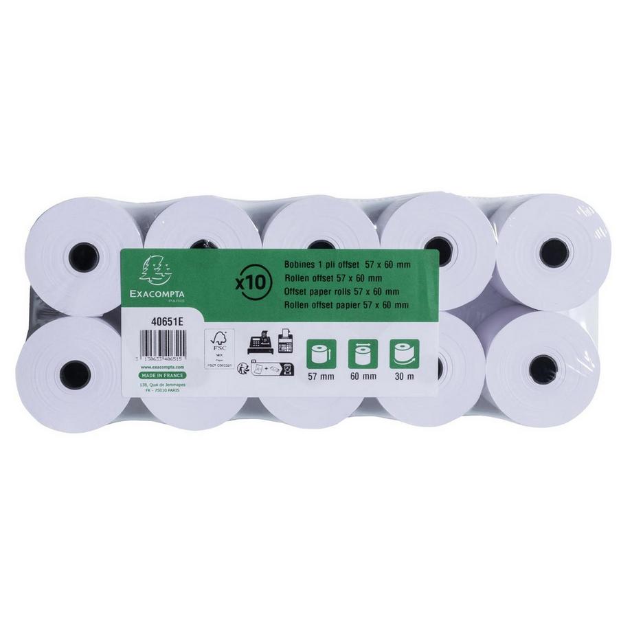 Exacompta Bobine pour machine à calculer et caisses 57x60 mm - 1 pli offset extra- blanc 60g/m2. - x 50  
