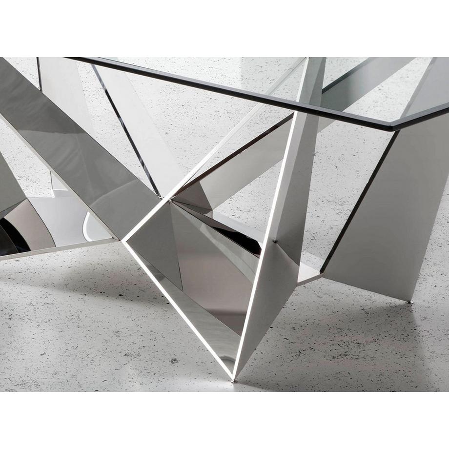 ANGEL CERDA Table à manger rectangulaire verre trempé et acier chromé  