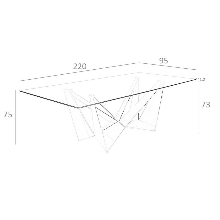 ANGEL CERDA Table à manger rectangulaire verre trempé et acier chromé  