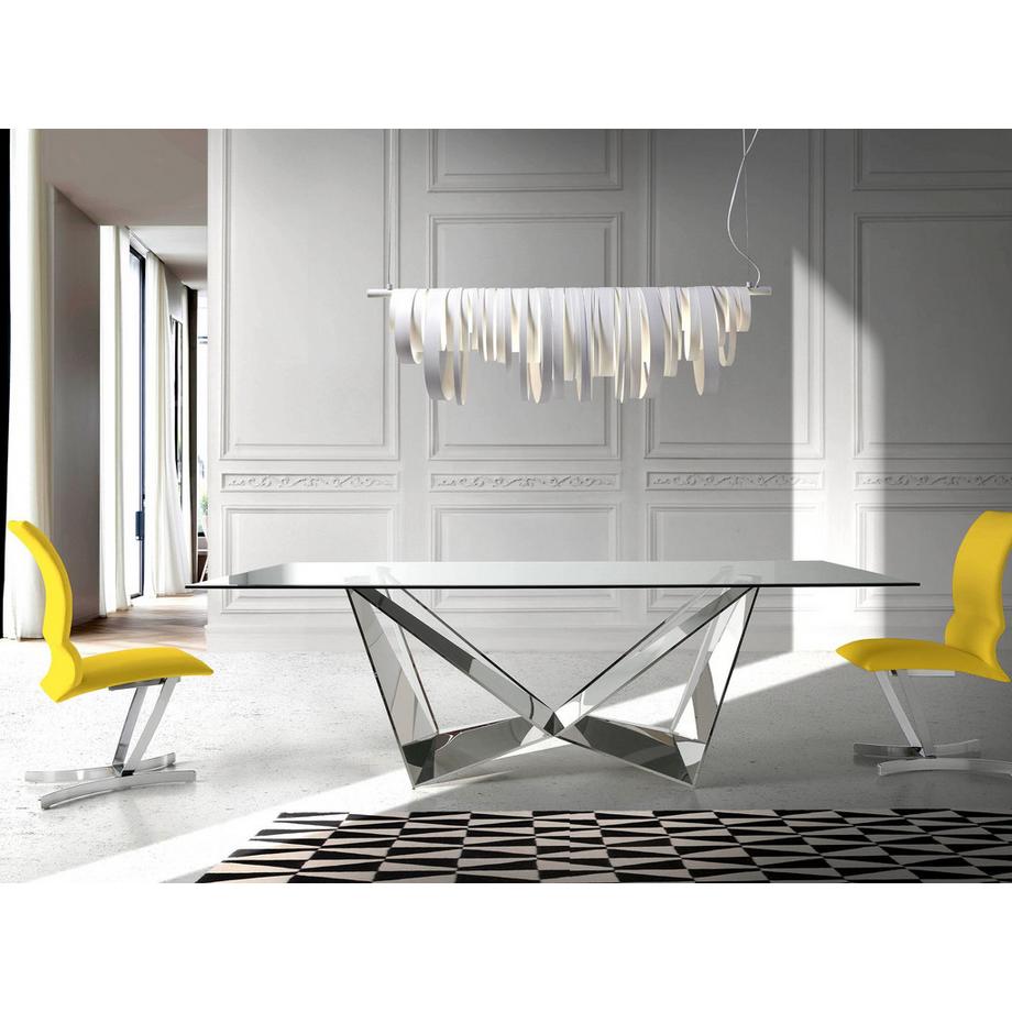ANGEL CERDA Table à manger rectangulaire verre trempé et acier chromé  