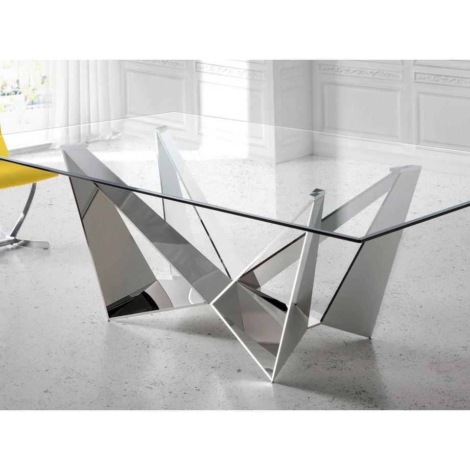 ANGEL CERDA Table à manger rectangulaire verre trempé et acier chromé  