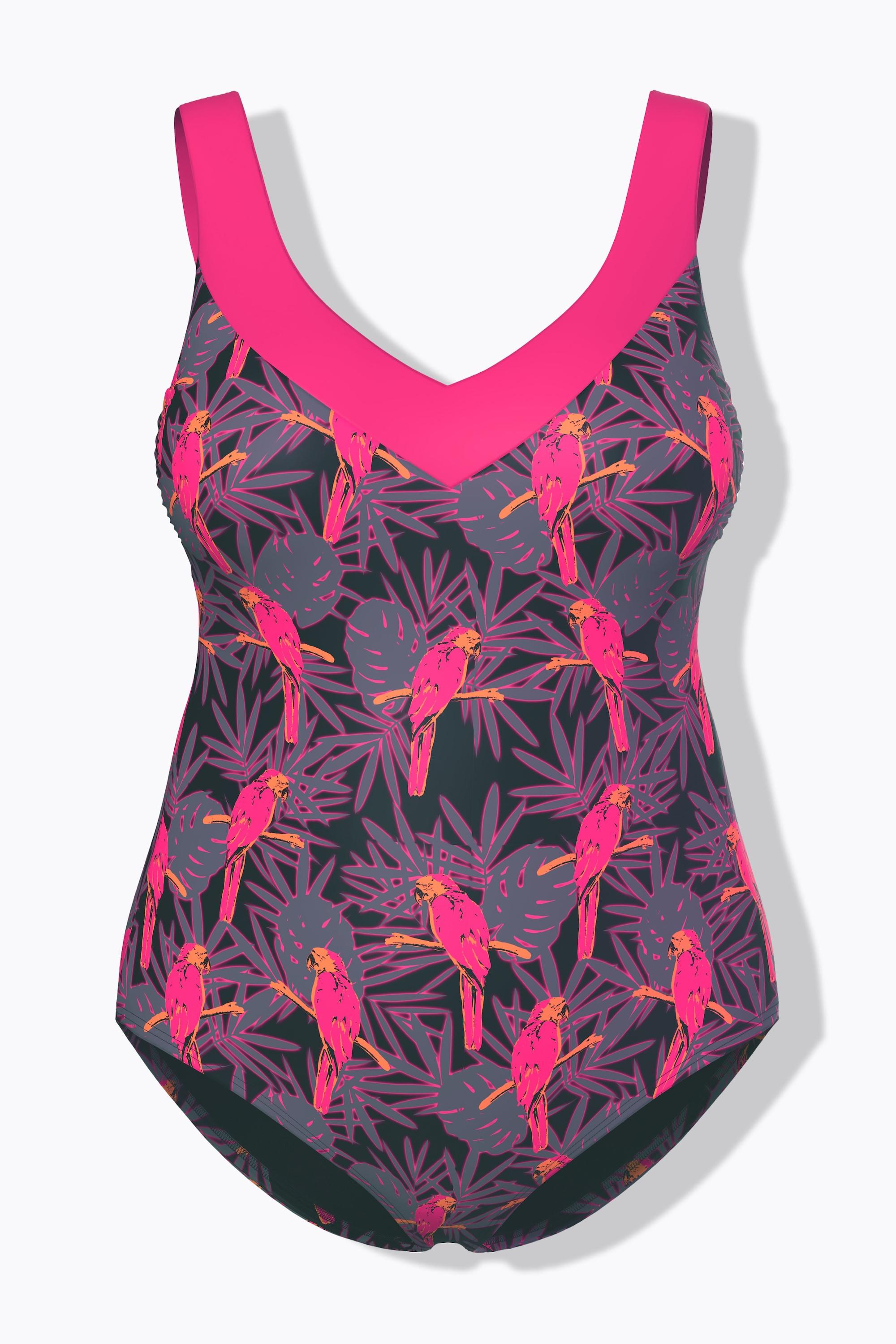 Ulla Popken Costume da bagno stampa pappagalli coppe morbide  