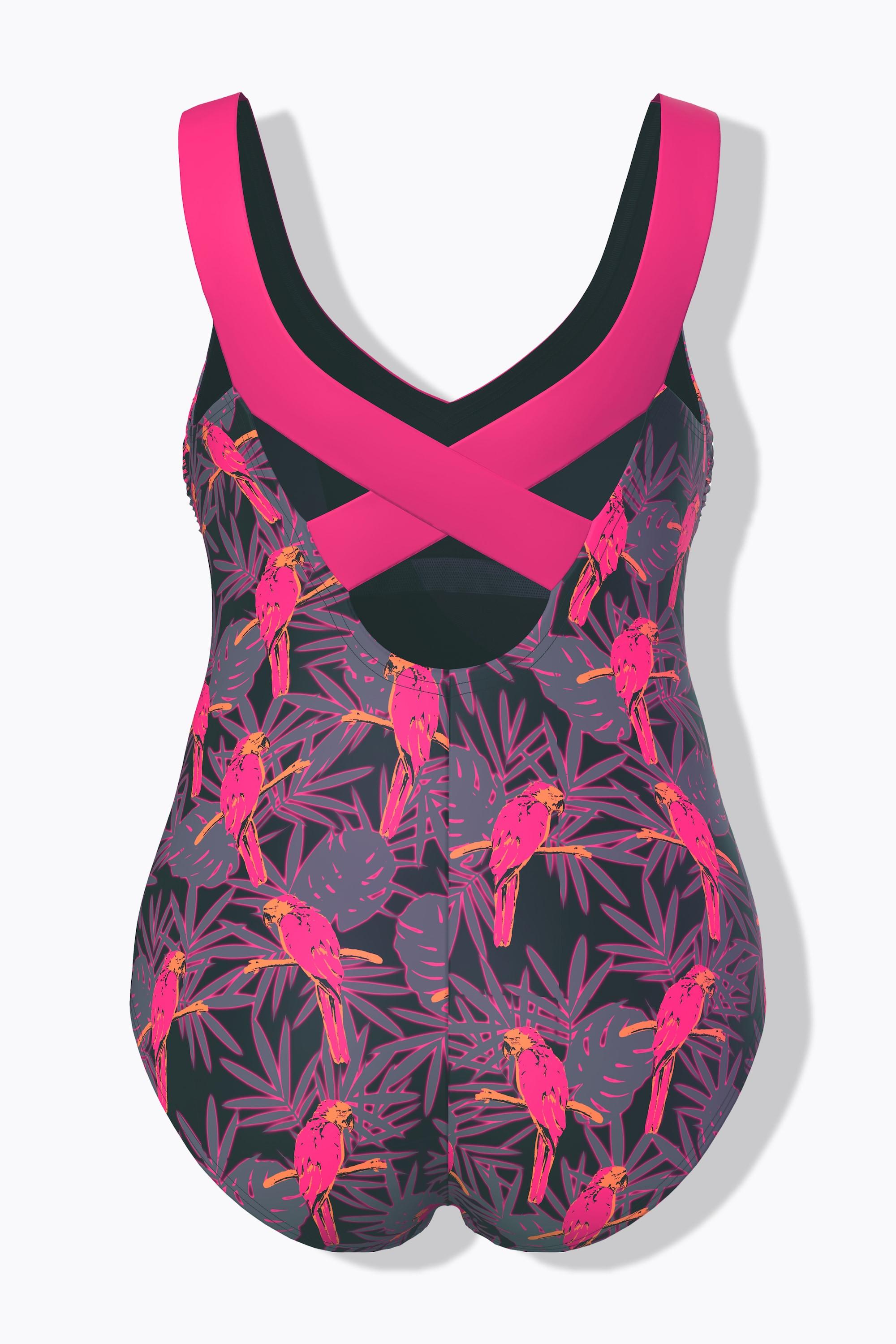 Ulla Popken Costume da bagno stampa pappagalli coppe morbide  