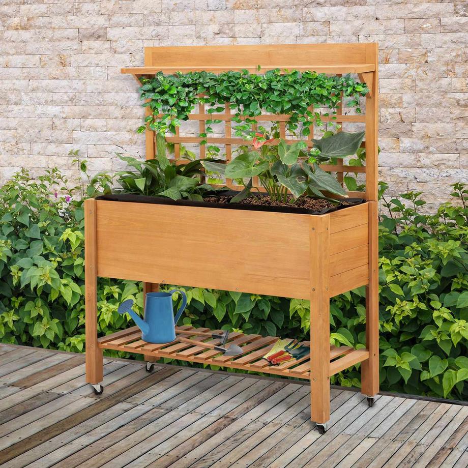 Northio Hochbeet Pflanztisch Blumentisch Arbeitstisch Gärtnertisch Gewächshaus Holzpflanztisch Für Garten Balkon, 105 X 40 X 135 Cm, Tanne  