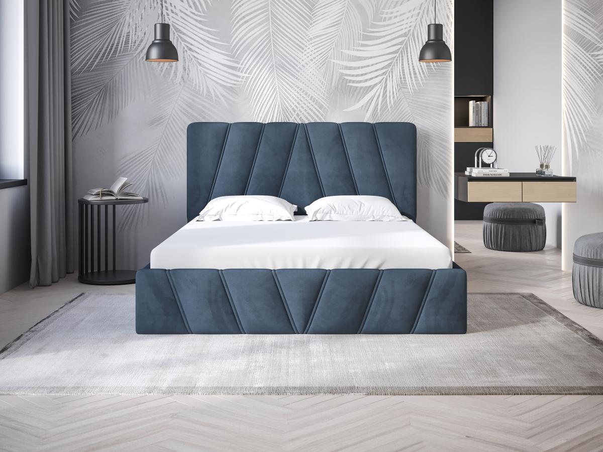 PASCAL MORABITO Bett mit Bettkasten - 140 x 190 cm - Samt - Blau + Matratze - LIDAMA von Pascal Morabito  