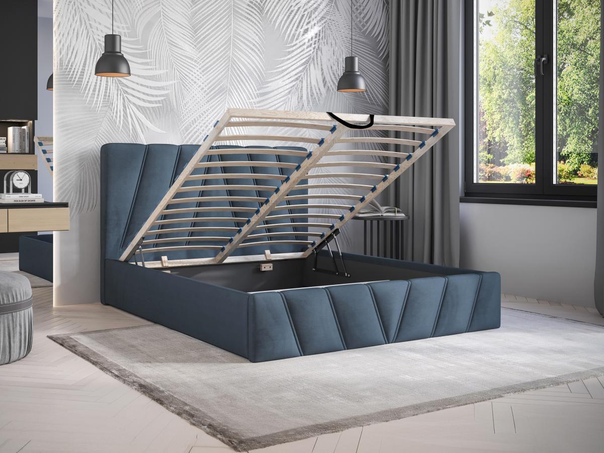 PASCAL MORABITO Bett mit Bettkasten - 140 x 190 cm - Samt - Blau + Matratze - LIDAMA von Pascal Morabito  
