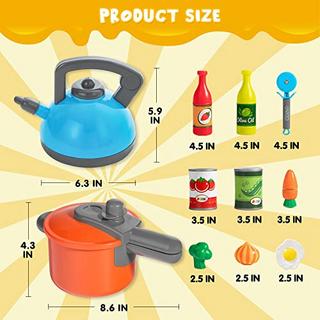 Activity-board  Ensemble de cuisine pour enfants de 36 pièces, batterie de cuisine avec casseroles et poêles, nourriture pour jouer, légumes coupés 