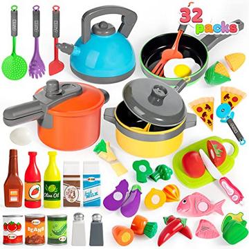 Ensemble de cuisine pour enfants de 36 pièces, batterie de cuisine avec casseroles et poêles, nourriture pour jouer, légumes coupés