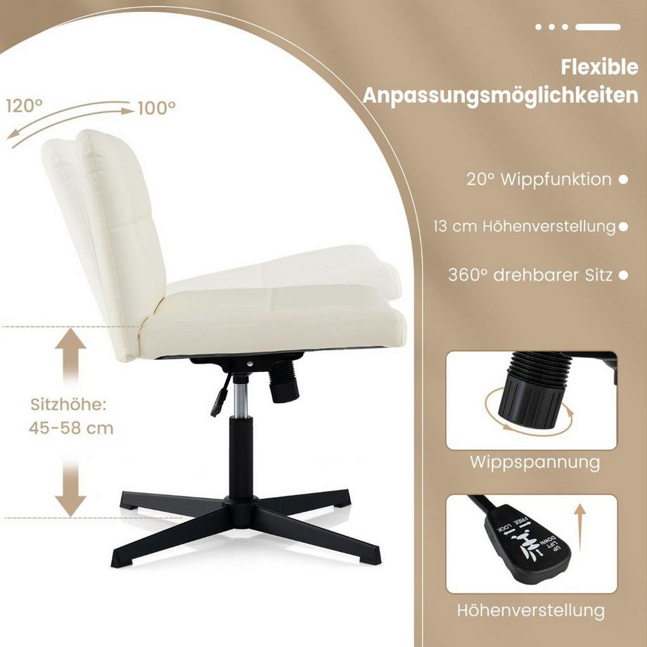 Northix  Bürostuhl ohne Armlehnen Schreibtischstuhl mit breitem Sitz & Wippfunktion Kunstleder für Heimbüro 