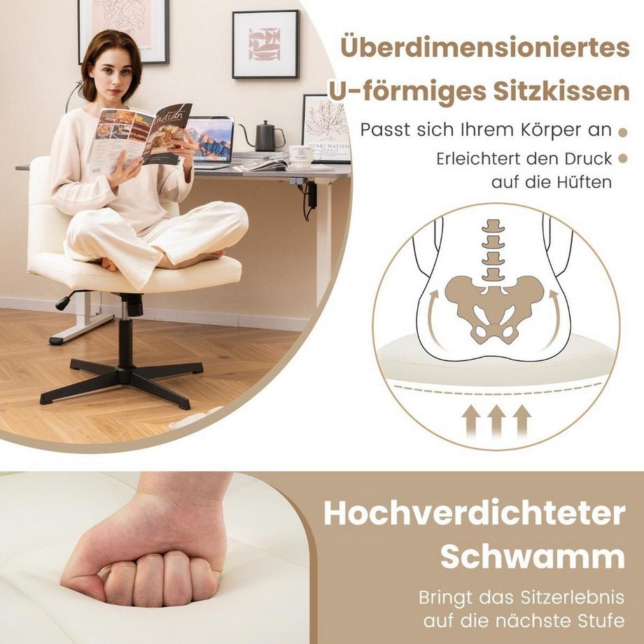 Northix  Bürostuhl ohne Armlehnen Schreibtischstuhl mit breitem Sitz & Wippfunktion Kunstleder für Heimbüro 