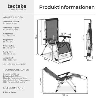 Tectake Chaise longue pliable CLOUD réglable en continu  