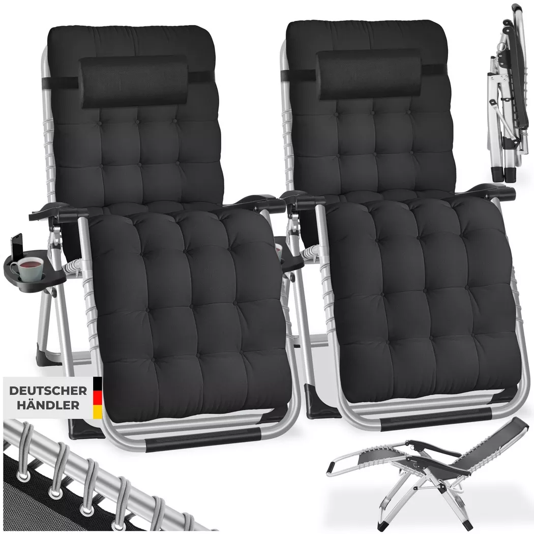 Tectake - Chaises longues CLOUD Pliable, 2 Stück, Charcoal Black